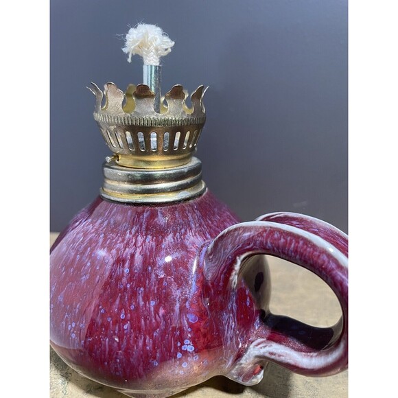 Stephen Bennett Art Pottery Hurricane Lantern Red Blue Drip Handmade Signed - Picture 3 of 4